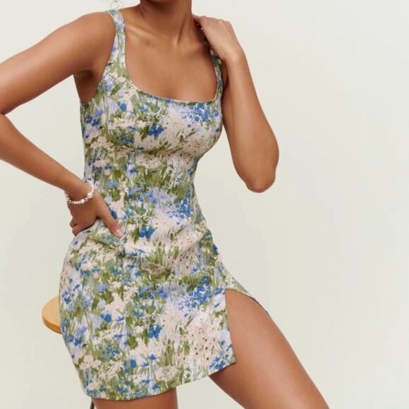 Reformation Dresses & Skirts - Reformation Noha Dress Hillside | Floral Mini Dress | Square Neck | Side Slit |